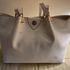 ANNE KLEIN large ivory faux leather dual shoulder straps tote bag